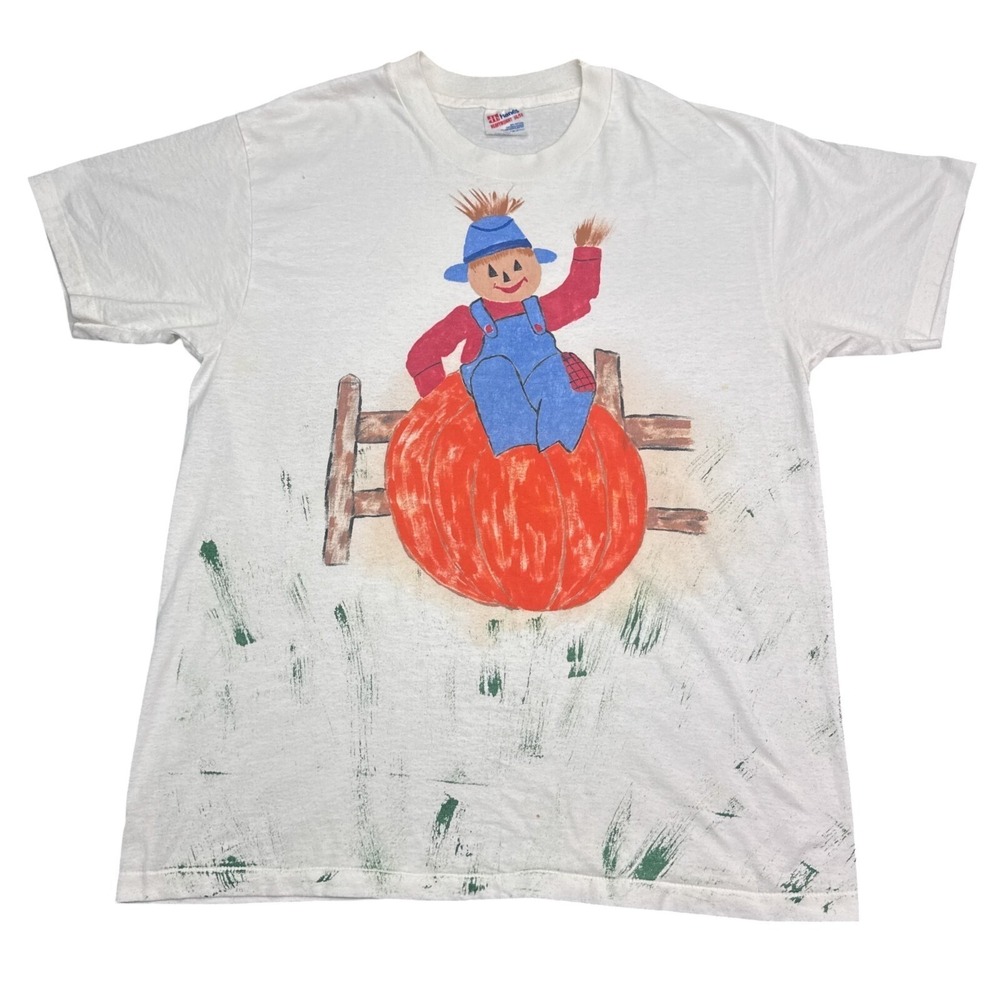 Vintage Scarecrow Pumpkin Tee Shirt Adult Size‎ Large USA Halloween Fall Autumn